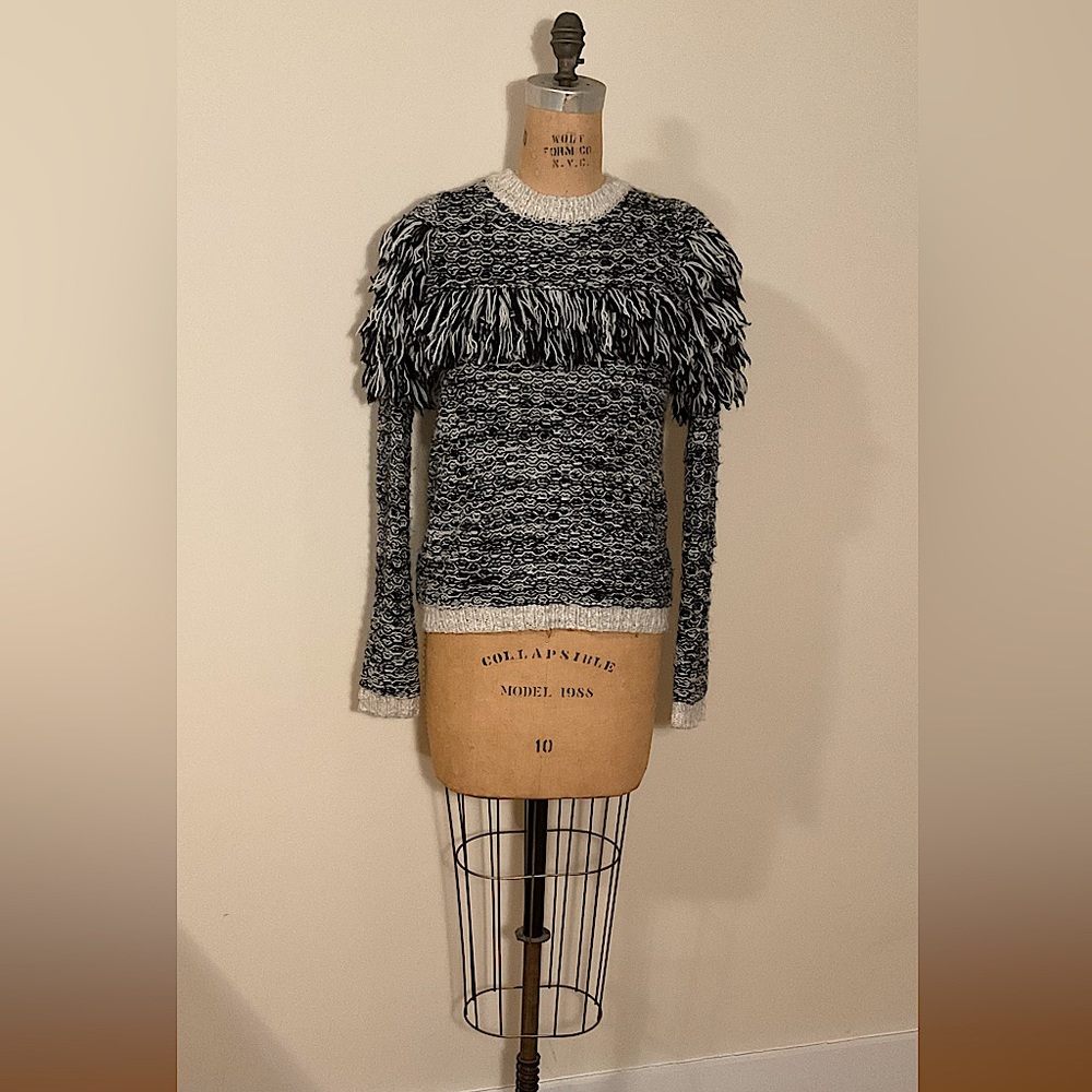 Banana Republic size Small black and white yarn fringe wool sweater